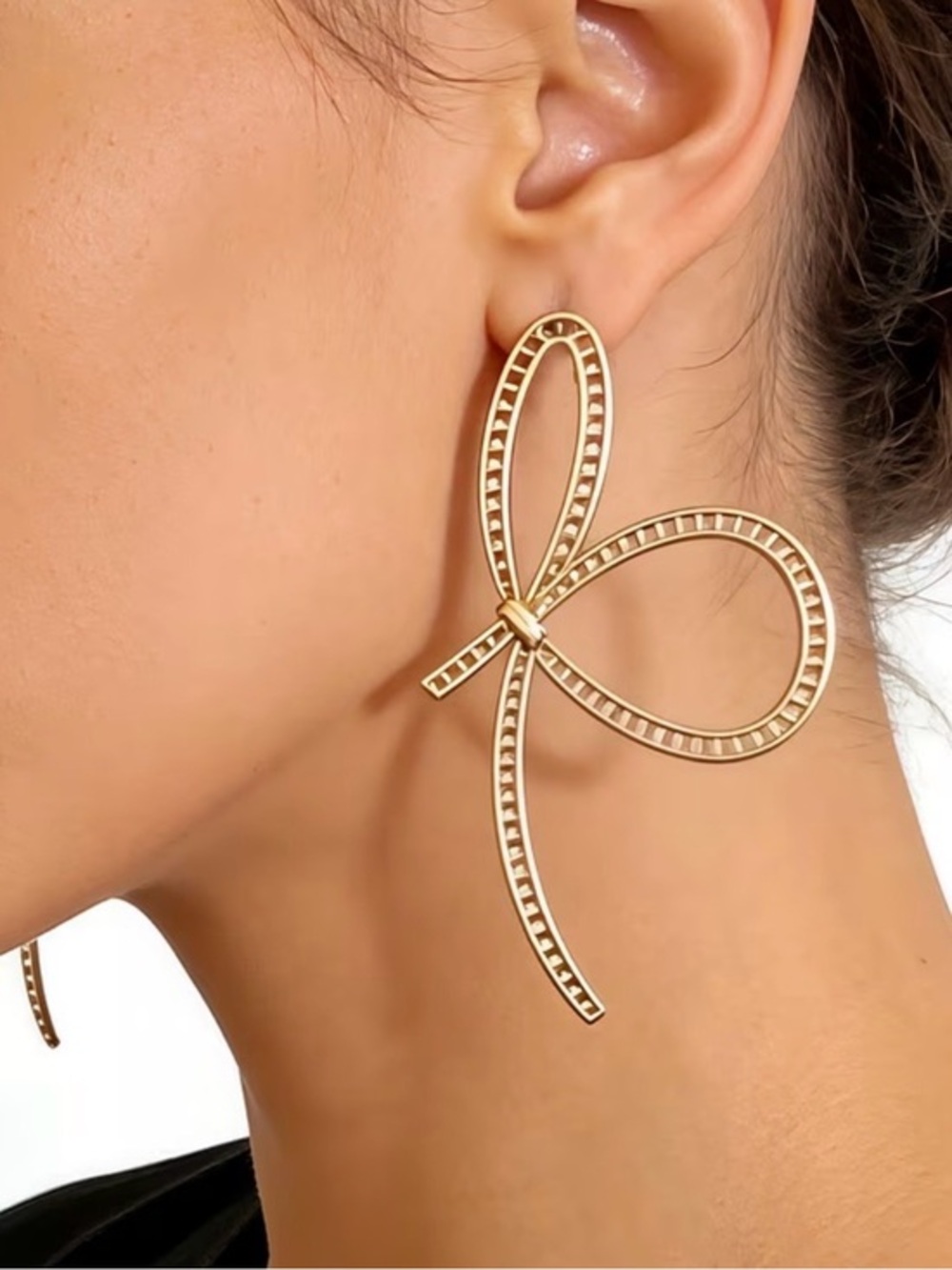 Gold Bow Statement Earrings - Women Jewelry